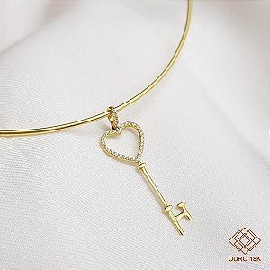 Pingente Chave Ouro 18k Zircônias