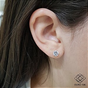 Brinco Solitário 6mm Ouro 18k Zircônias