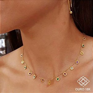 Gargantilha Choker Colorida Ouro 18k Pedras Naturais