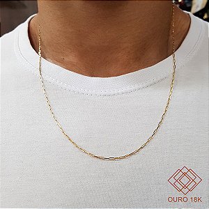 Cordão Masculino Cadeado Oco Ouro 18k - 60cm
