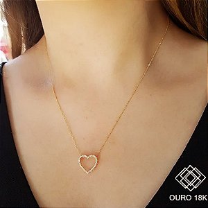 Gargantilha Coração Ouro 18k Zircônias