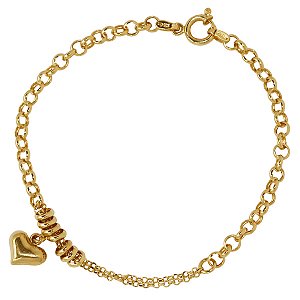 Pulseira Elo Português Berloque Coração Ouro 18k