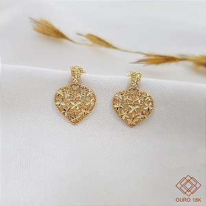 Brinco Coração Pequeno Diamantado Ouro 18k