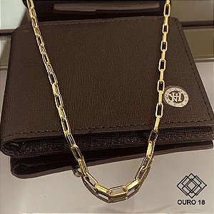 Cordão Masculino Cadeado Oco Ouro 18k - 60cm