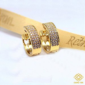 Brinco Argola Média Ouro 18k Zircônias