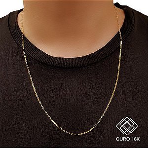 Cordão Masculino Cadeado Oco Ouro 18k - 60cm