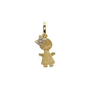 Pingente Menina Ouro 18k Zircônias