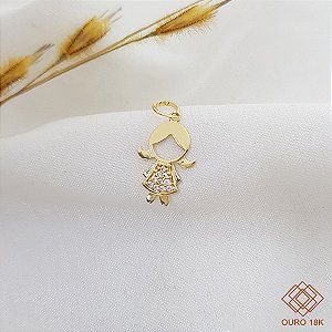 Pingente Menina Ouro 18k Zircônias