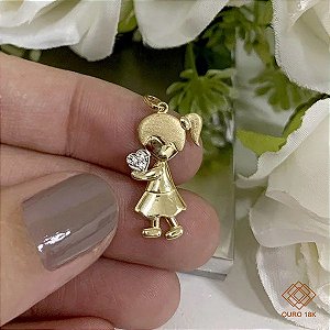 Pingente Menina Ouro 18k Zircônias