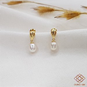 Brinco Infantil Gota Pérolas Biva Ouro 18k