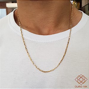 Cordão Masculino Cadeado Oco Ouro 18k - 60cm