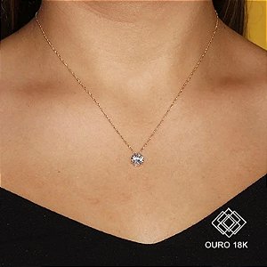 Kit Cordão + Pingente Ponto de Luz Ouro 18k Zircônia