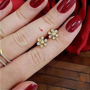 Brinco Flor Ouro 18k Zircônias