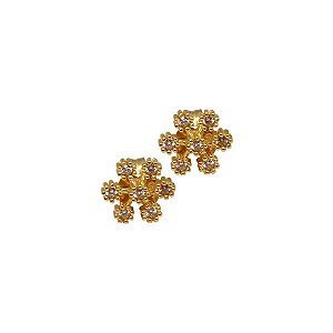 Brinco Flor Ouro 18k Zircônias