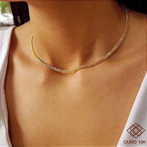 Gargantilha Choker Malha Lacraia Ouro 18k