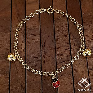 Pulseira Infantil Joaninha Ouro 18k