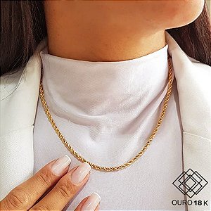 Cordão Cabo de Aço 3 Cores Ouro 18k - 45cm