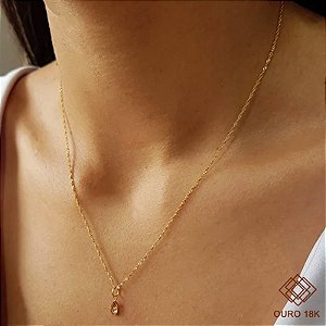 Kit Cordão Ouro 18k + Pingente Gota Ouro 18k Zircônia