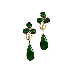 Brinco Ouro 18k Pedras Naturais Ouro 18k