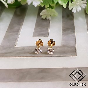 Brinco Segundo Furo Ponto de Luz Ouro 18k Zircônia