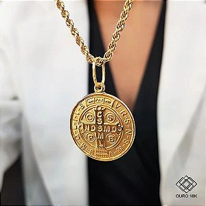 Pingente Medalha São Bento Ouro 18k Grande