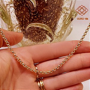 Cordão Elo Português Oco Ouro 18k - 50cm