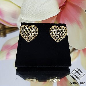 Brinco Coração Diamantado Ouro 18k