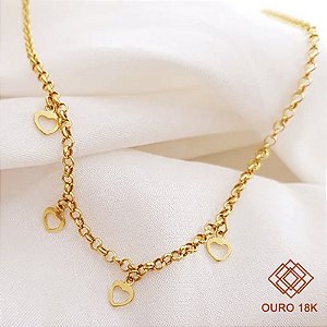 Gargantilha Choker Corações Ouro 18k
