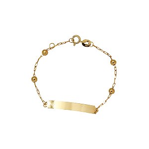 Pulseira Infantil Plaquinha com Esferas Ouro 18k