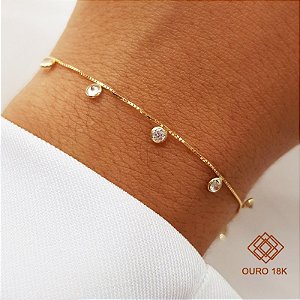 Pulseira Veneziana Ponto de Luz Ouro 18k Zircônias