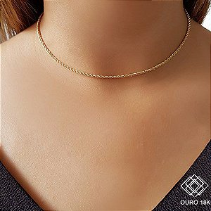Cordão Cabo de Aço Ouro 18k - 40cm