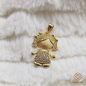 Pingente Menina Ouro 18k Zircônias