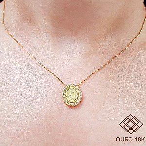 Gargantilha Nossa Senhora Ouro 18k Zircônias