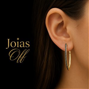 Brinco Argola Ouro 18k Zircônias Negras