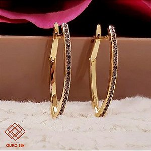 Brinco Argola Ouro 18k Zircônias Negras