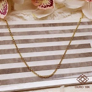 Cordão Elo Português Oco Ouro 18k - 45cm