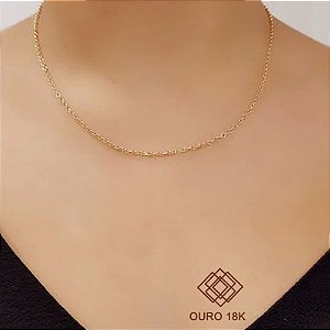 Cordão Elo Português Oco Ouro 18k - 45cm