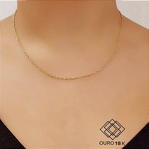 Cordão Elo Português Oco Ouro 18k - 45cm