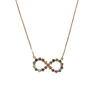 Gargantilha Infinito Ouro 18k Pedras Naturais