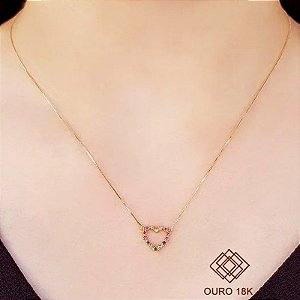 Gargantilha Coração Ouro 18k Pedras Naturais