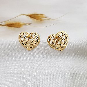 Brinco Coração Diamantado Ouro 18k