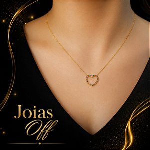 Kit Cordão + Pingente Coração Ouro 18k Zircônias