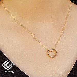Kit Cordão + Pingente Coração Ouro 18k Zircônias