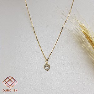 Kit Cordão + Pingente Coração Zircônia Ouro 18k