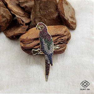 Pingente Arara Ouro 18k Zircônias