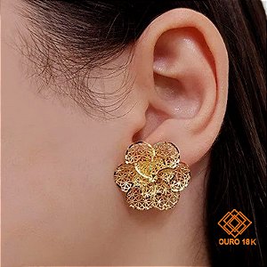 Brinco Flor Filigrana Ouro 18k