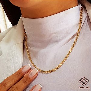 Cordão Elo Português 4mm Oco Ouro 18k - 45cm