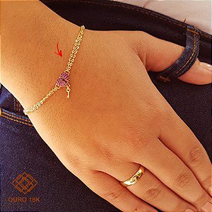 Pulseira Coração Vermelho Ouro 18k Zircônias