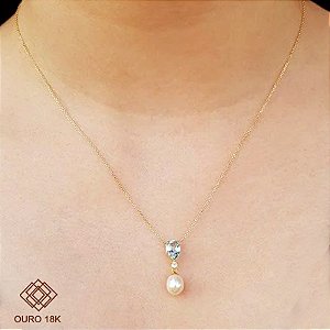 Gargantilha Pérola Biwa Ouro 18k Topázio