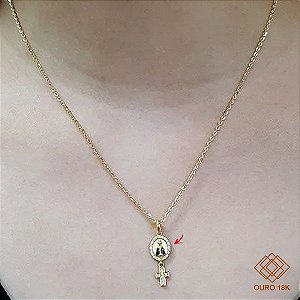 Pingente Nossa Senhora Com Cruz Ouro 18k Zircônias